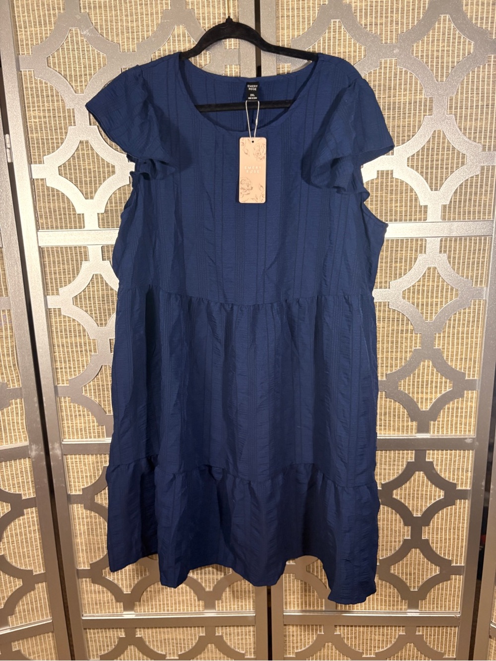 SHEIN Navy Blue Ruffle Sleeve Tiered Dress
